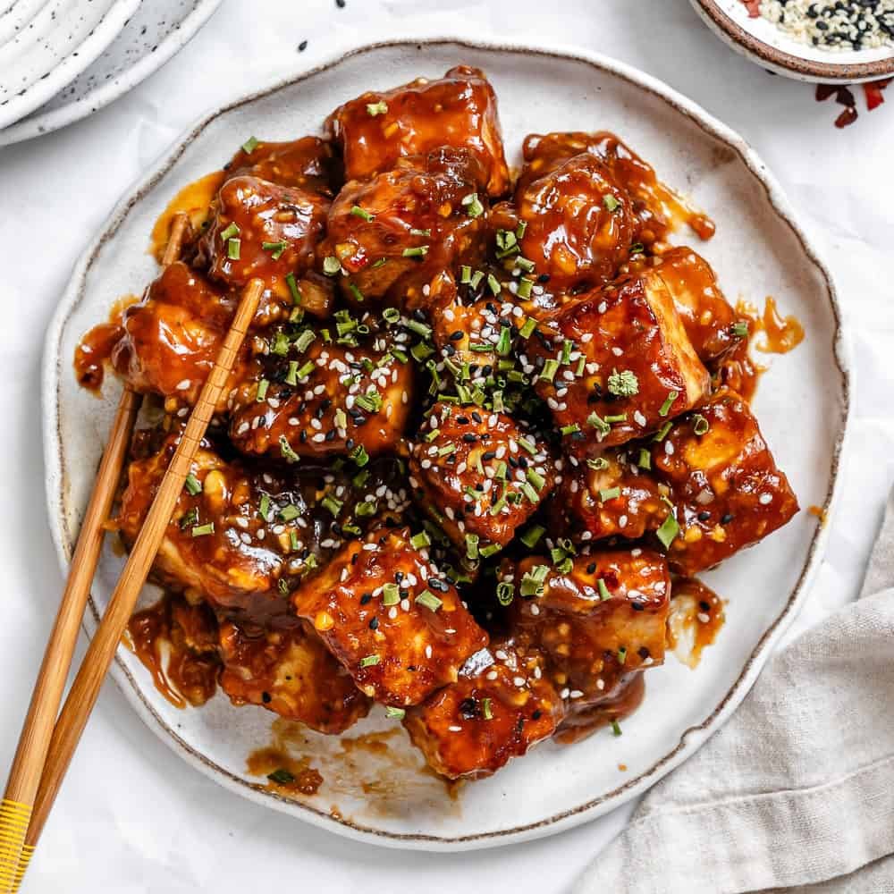 completed General Tso's Tofu plated